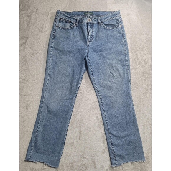 Lauren Ralph Lauren Denim - Lauren Ralph Lauren Straight Jeans Womens 14 Blue Light Wash Raw Hem Stretch